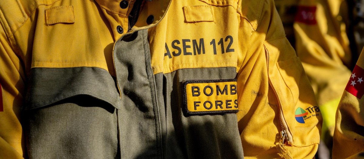 Detalle de varios bomberos forestales frente a la Conserjería de Medio Ambiente, Agricultura e Interior, en una imagen de archivo