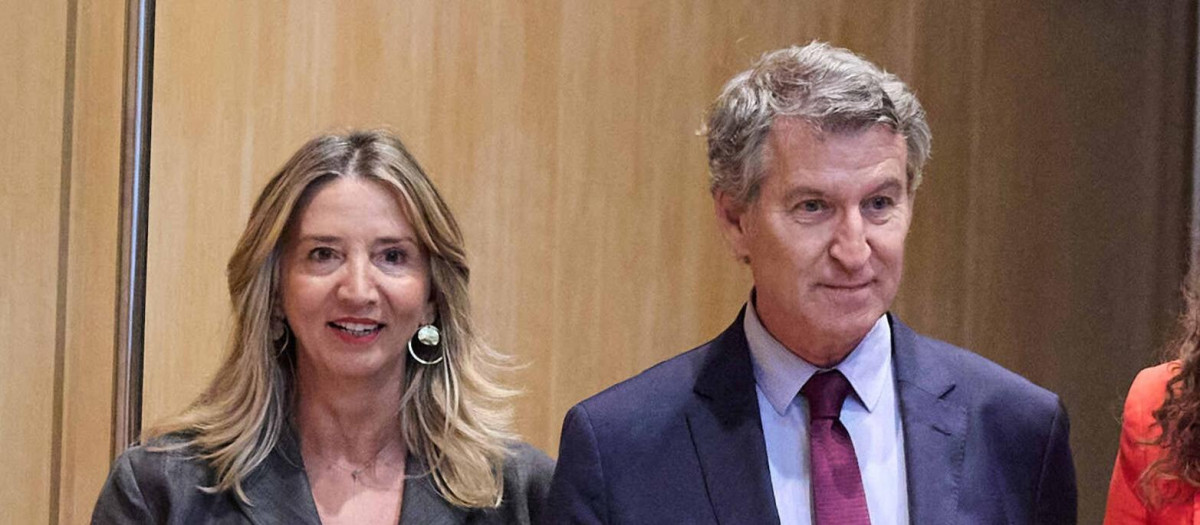 La portavoz del PP en el Senado, Alicia García; el presidente del PP, Alberto Núñez Feijóo