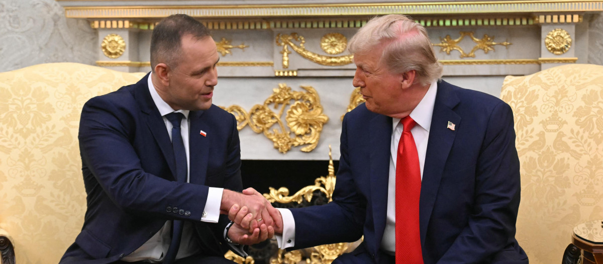 El presidente de Polonia Karol Nawrocki y el presidente Donald Trump en el Despacho Oval