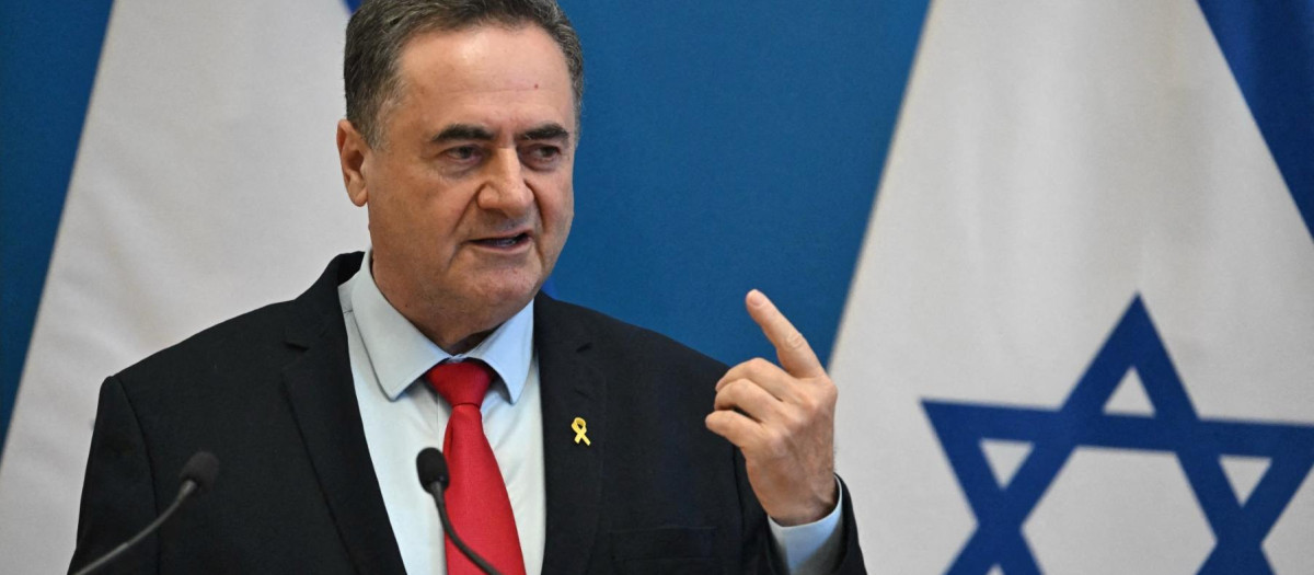 Katz gestures as he speaks during a joint press conference with his host Hungary's Foreign Minister at the Foreign Office in Budapest, Hungary, on June 17, 2024. (Photo by Attila KISBENEDEK / AFP)