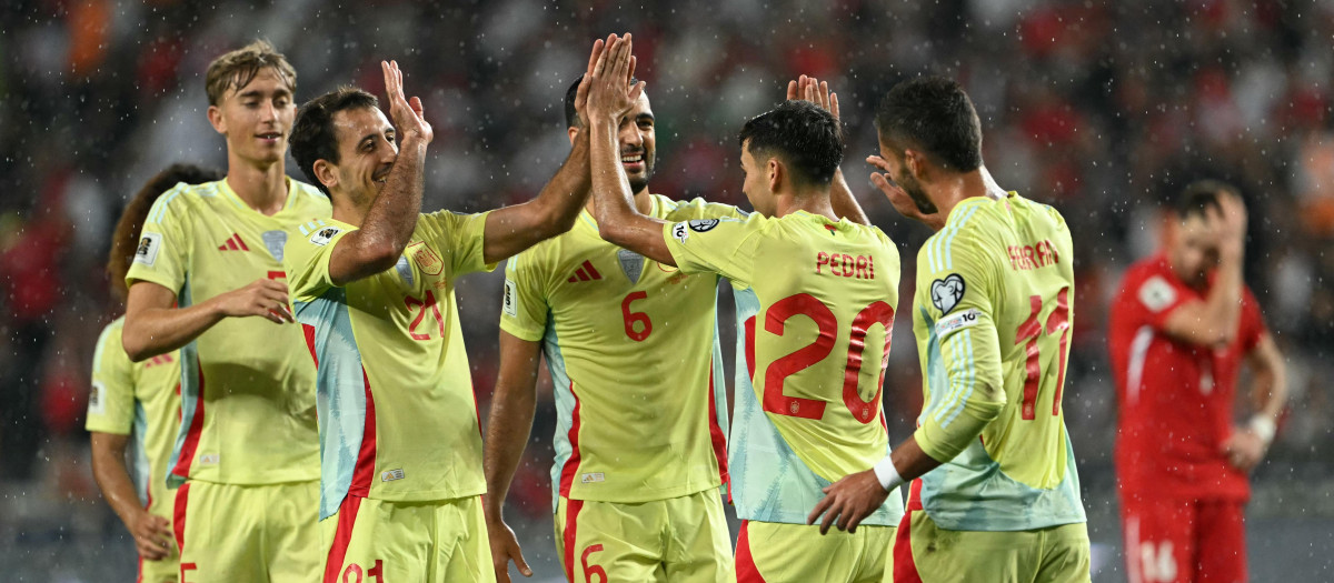 España celebra uno de los goles ante Turquía
