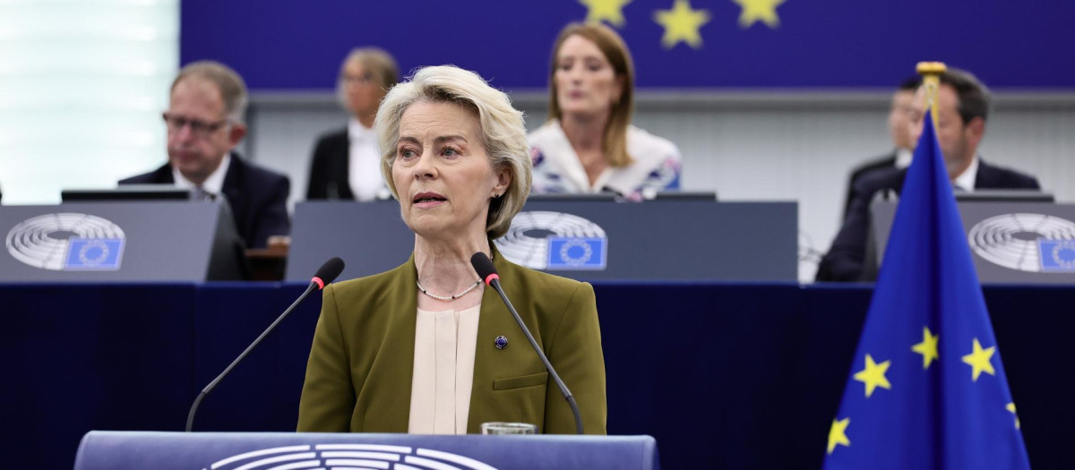 La presidenta de la Comisión Europea, Úrsula Von der Leyen durante el Debate del Estado de la Unión Europea