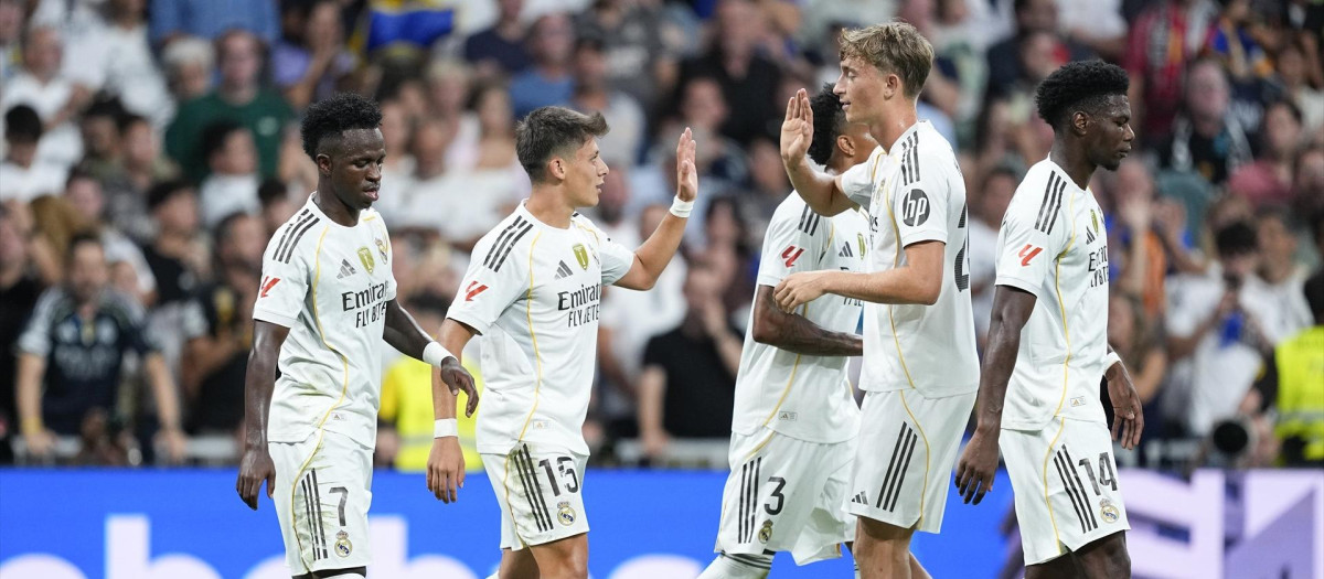 Los jugadores del Real Madrid celebrando un gol en el partido ante el Mallorca