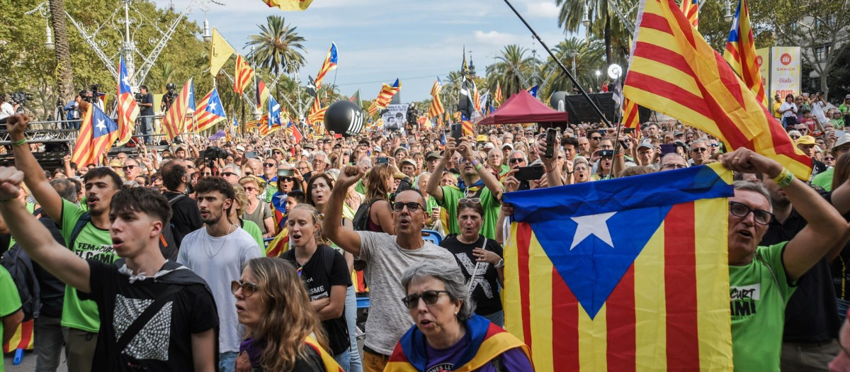 Manifestantes en la concentración por la Diada del año pasado, en Barcelona