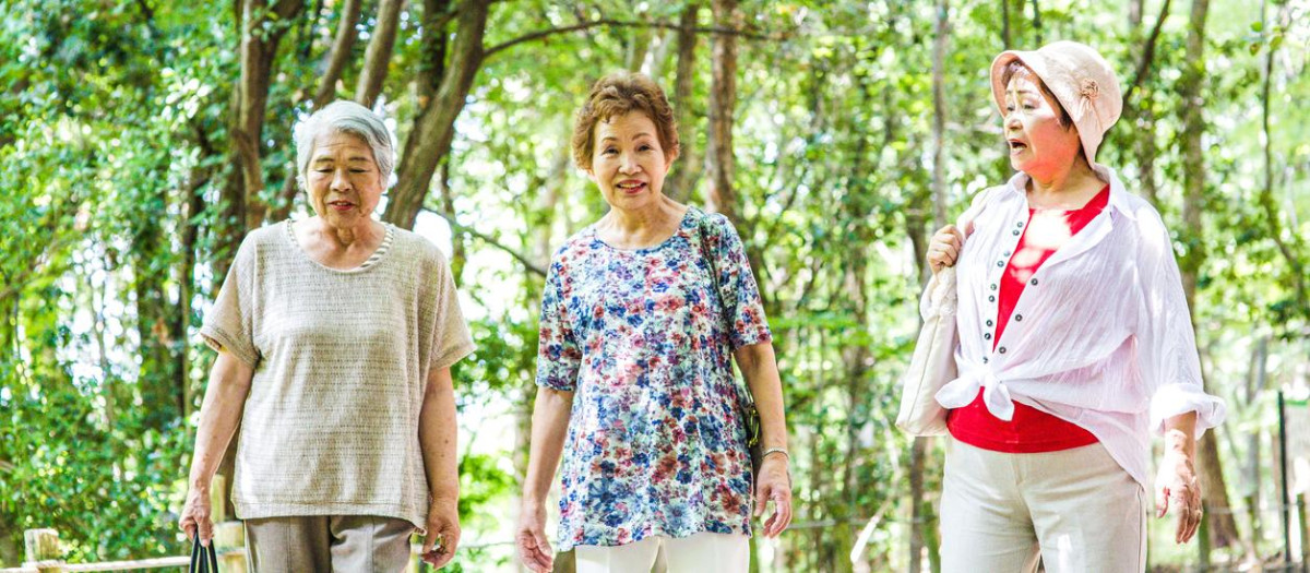 Mujeres mayores de Japón dan un paseo