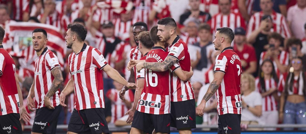 Los jugadores del Athletic Club celebran un gol esta temporada