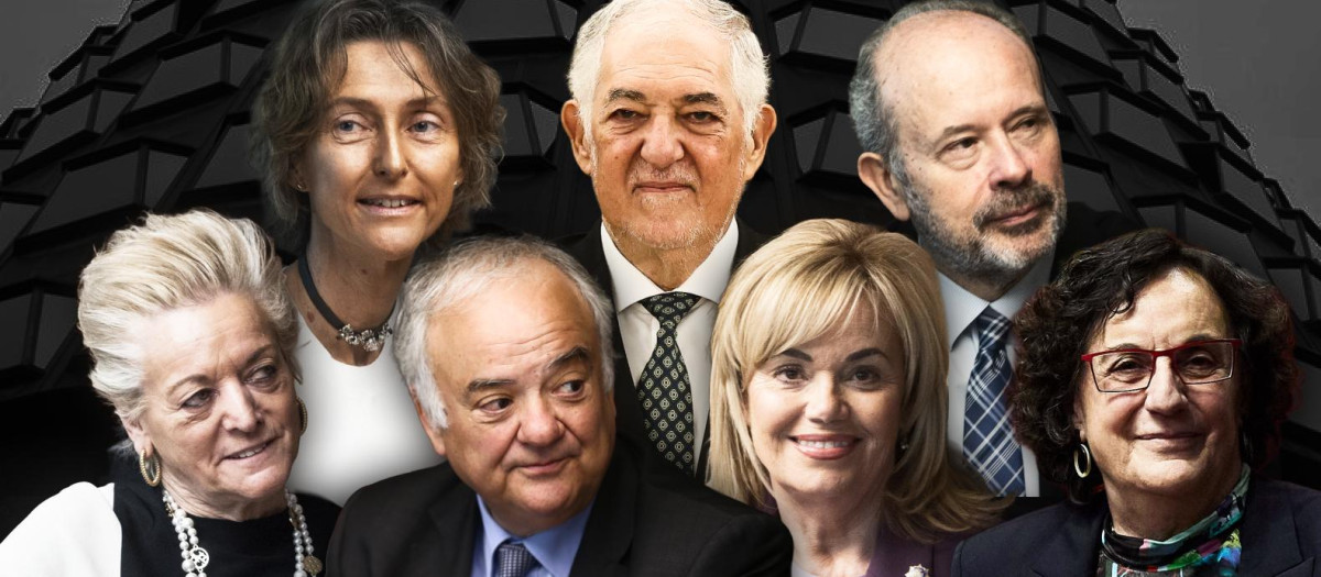 Los siete magistrados izquierdistas del Constitucional (de izquierda a derecha): María Luisa Segoviano, Laura Díez, Ramón Saéz, Cándido Conde-Pumpido, Inmaculada Montalbán, Juan Carlos Campo y María Luisa Balaguer