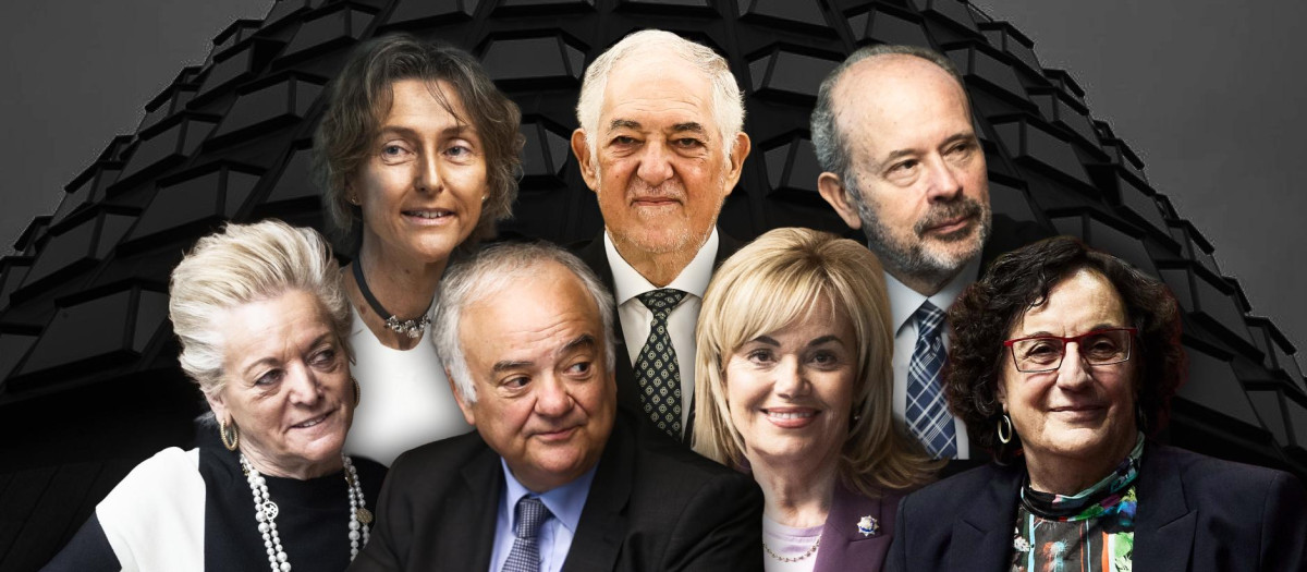 Los siete magistrados izquierdistas del Constitucional (de izquierda a derecha): María Luisa Segoviano, Laura Díez, Ramón Saéz, Cándido Conde-Pumpido, Inmaculada Montalbán, Juan Carlos Campo y María Luisa Balaguer