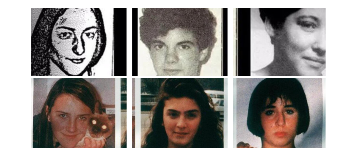 Imagen, de los menores asesinados en Macastre en la parte de arriba, y las menores asesinadas en Alcàsser en la parte de bajo