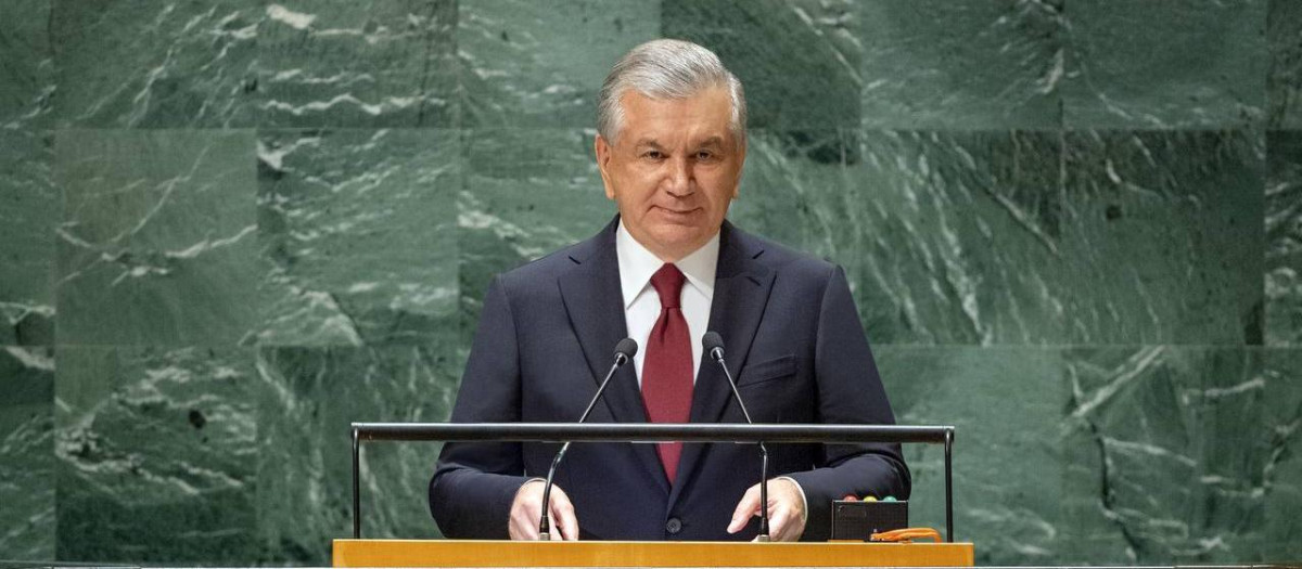 Shavkat Mirziyóev durante su discurso en la Asamblea General de Naciones Unidas