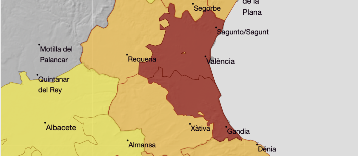 Imagen de la alerta roja publicada por la AEMET para este lunes 29 de septiembre en Valencia