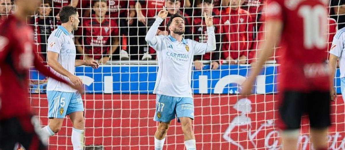 Sebas celebra el gol del pasado viernes ante el Mirandés