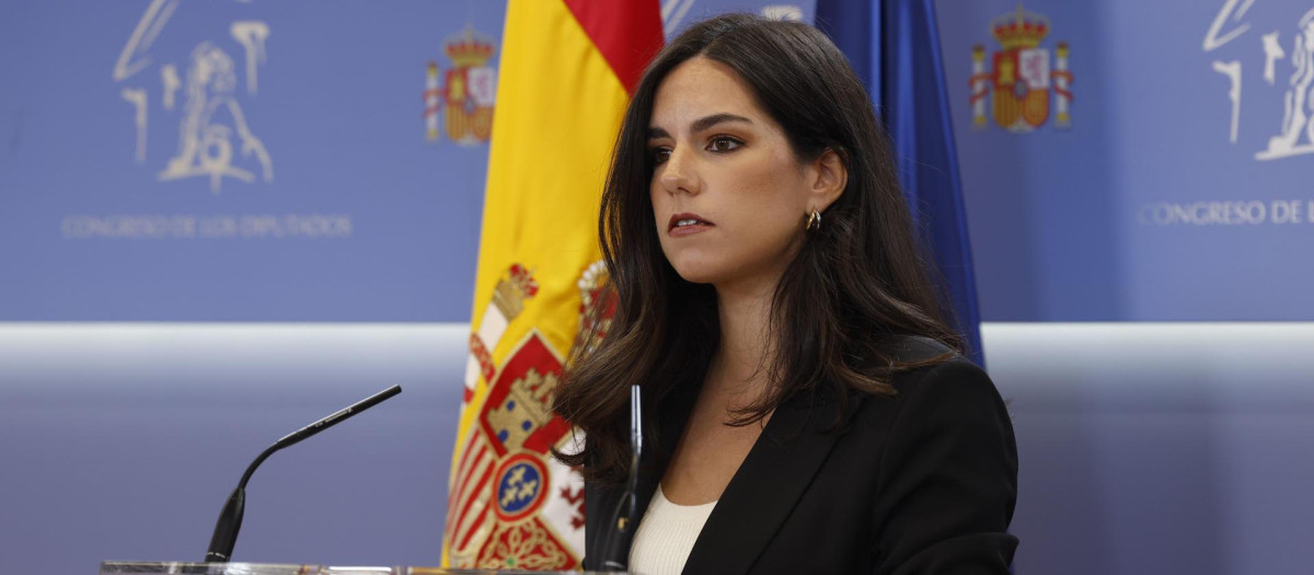 La portavoz parlamentaria de Vox, Pepa Millán, en una rueda de prensa en el Congreso