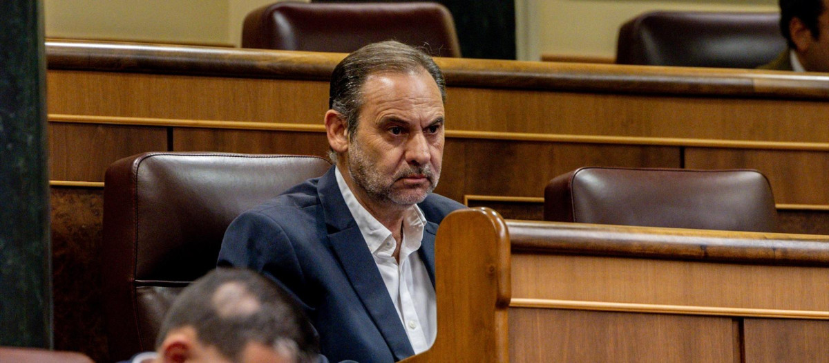 (José Luis Ábalos sentado en su escaño del Grupo Mixto