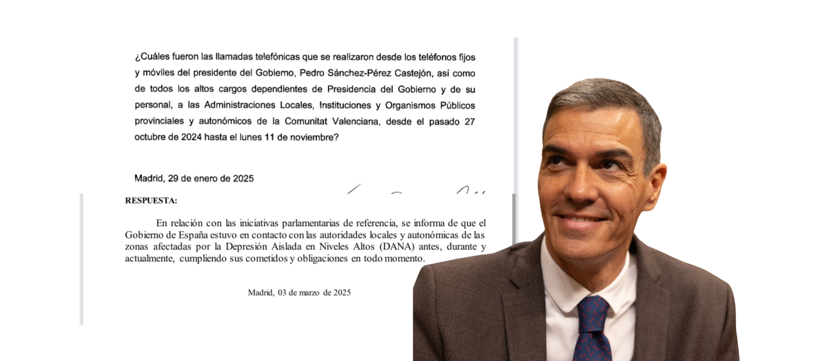 Imagen de la pregunta del PP y de la respuesta del Gobierno sobre las llamadas de Pedro Sánchez el día de la dana de Valencia