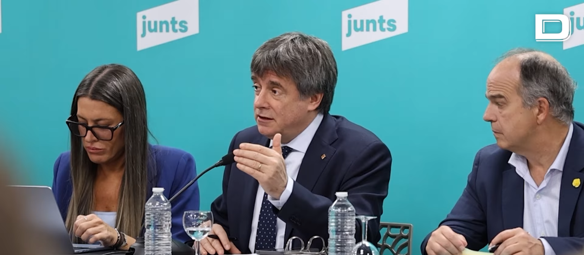 El presidente de Junts, Carles Puigdemont, se dirige a la cúpula del partido, este lunes