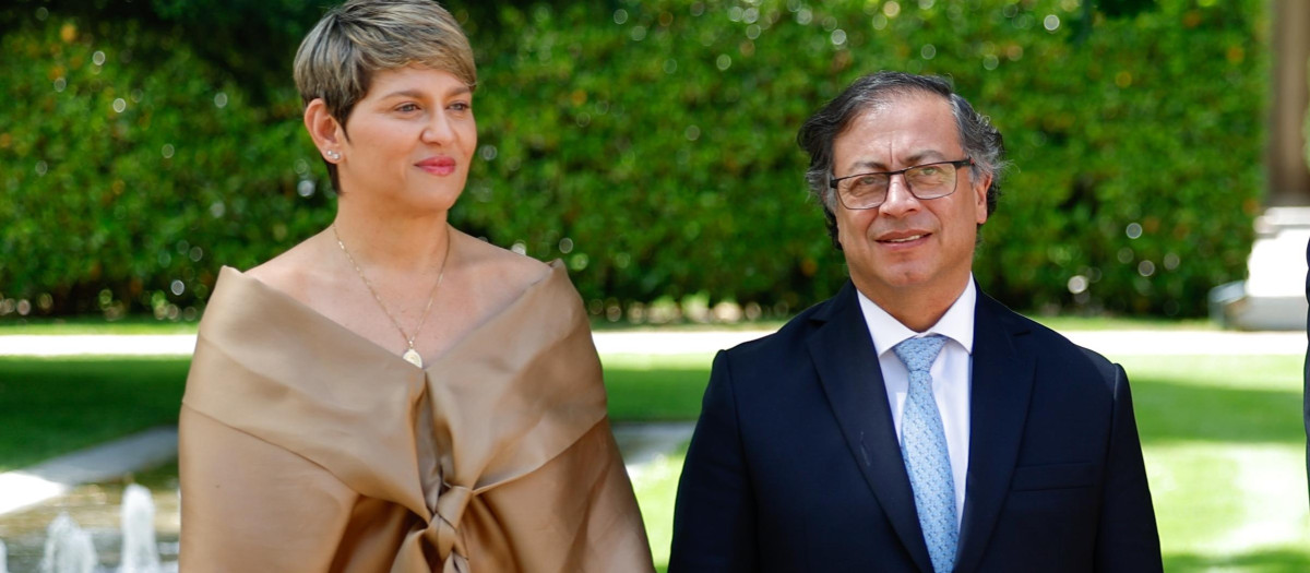 Spanish King Felipe VI and Letizia with Gustavo Francisco Petro and Veronica Alcocer during a luncheon ceremony for Colombian President on ocassion his official visit to Spain in Madrid on Wednesday, 3 May 2023.