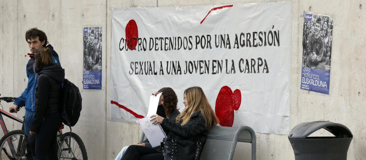 Pancartas aparecidas en la Universidad Pública de Navarra tras la agresión sexual