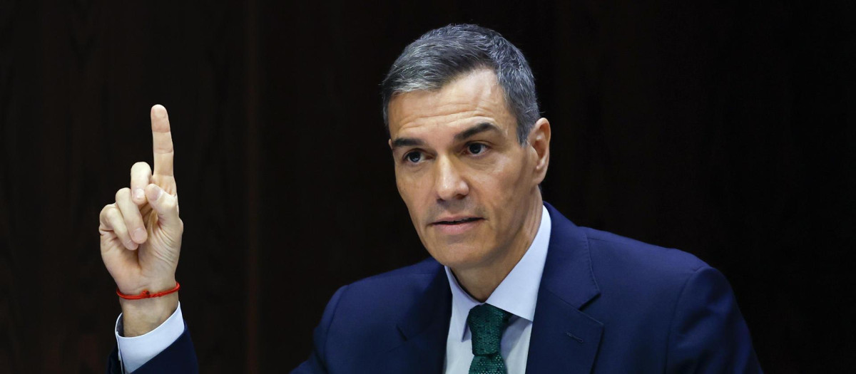 El presidente del Gobierno, Pedro Sánchez, durante su comparecencia ante la comisión de investigación del caso Koldo, este jueves en el Senado