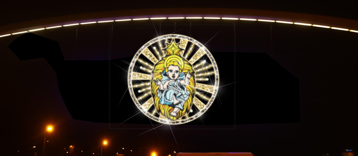 Imagen del Niño Jesús en un puente de Madrid