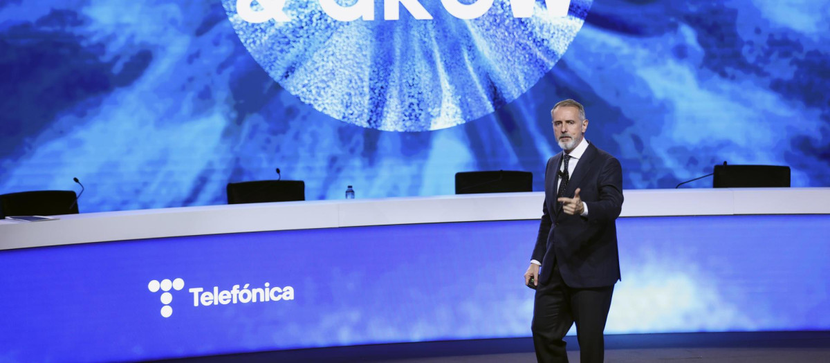El presidente de Telefónica, Marc Murtra, durante la rueda de prensa.