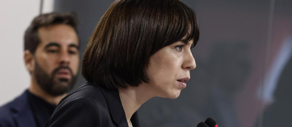 Imagen tomada este lunes de Diana Morant en la sede del PSPV-PSOE valorando la renuncia de Carlos Mazón