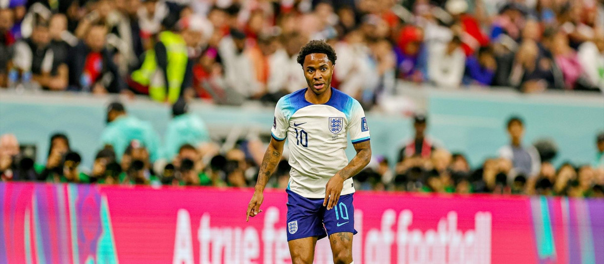 Raheem Sterling en el  partido contra Francia, en Qatar 2022
