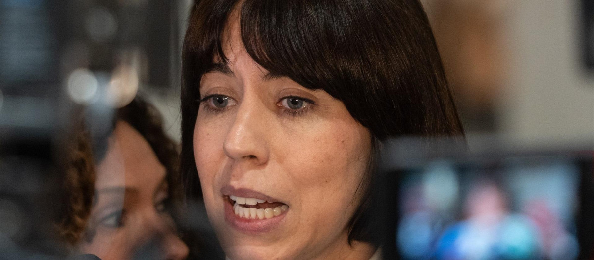 Imagen tomada este martes de Diana Morant tras la comparecencia de Carlos Mazón en las Cortes Valencianas