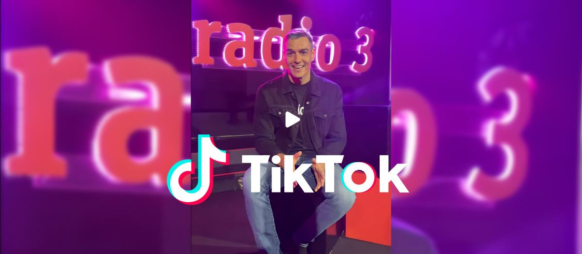 Montaje de Pedro Sánchez, TikTok y Radio 3