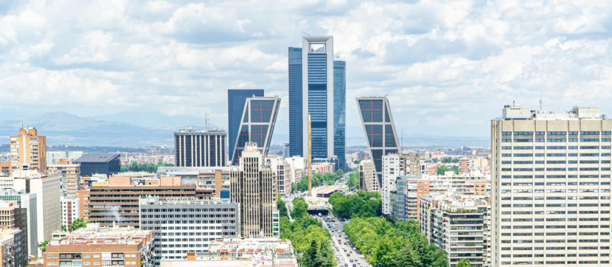 Vista aérea del Paseo de la Castellana en Madrid.