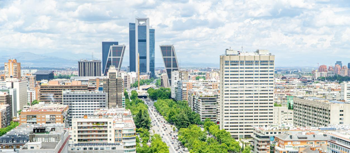 Vista aérea del Paseo de la Castellana en Madrid.