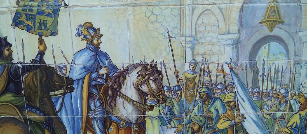 Alfonso VI conquista Toledo el 25 de mayo de 1085. Banco de la Plaza de España de Sevilla
