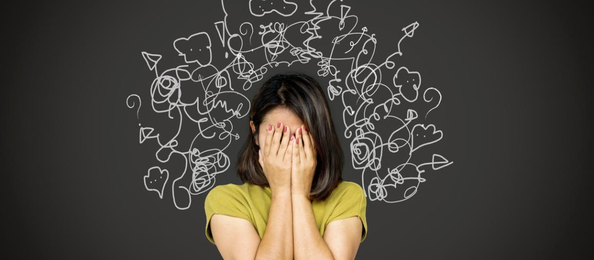 depressed Asian woman in deep many thoughts, having problem with over thinking