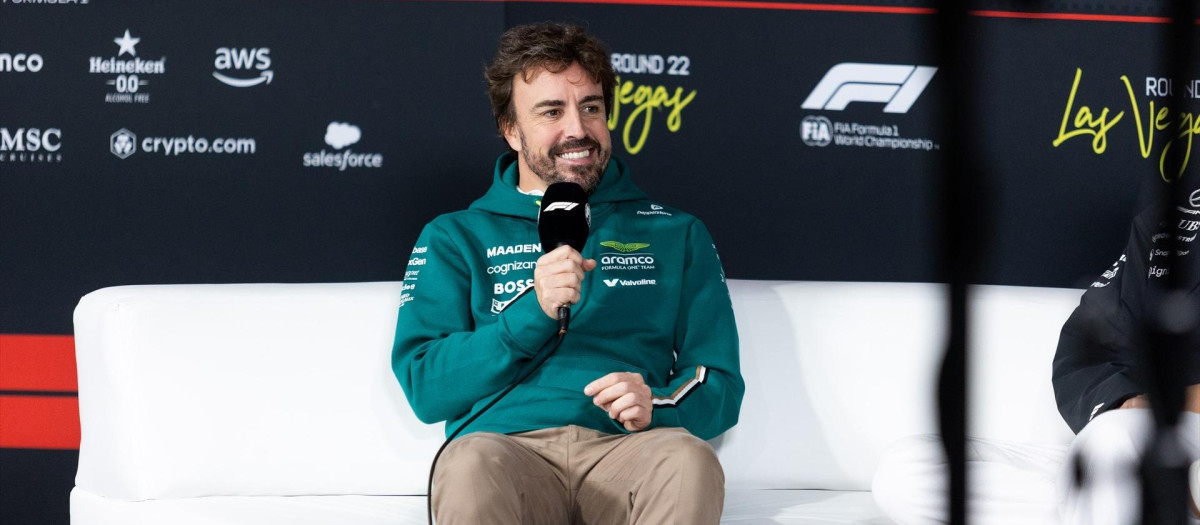 Fernando Alonso, durante la rueda de prensa previa al GP de Las Vegas