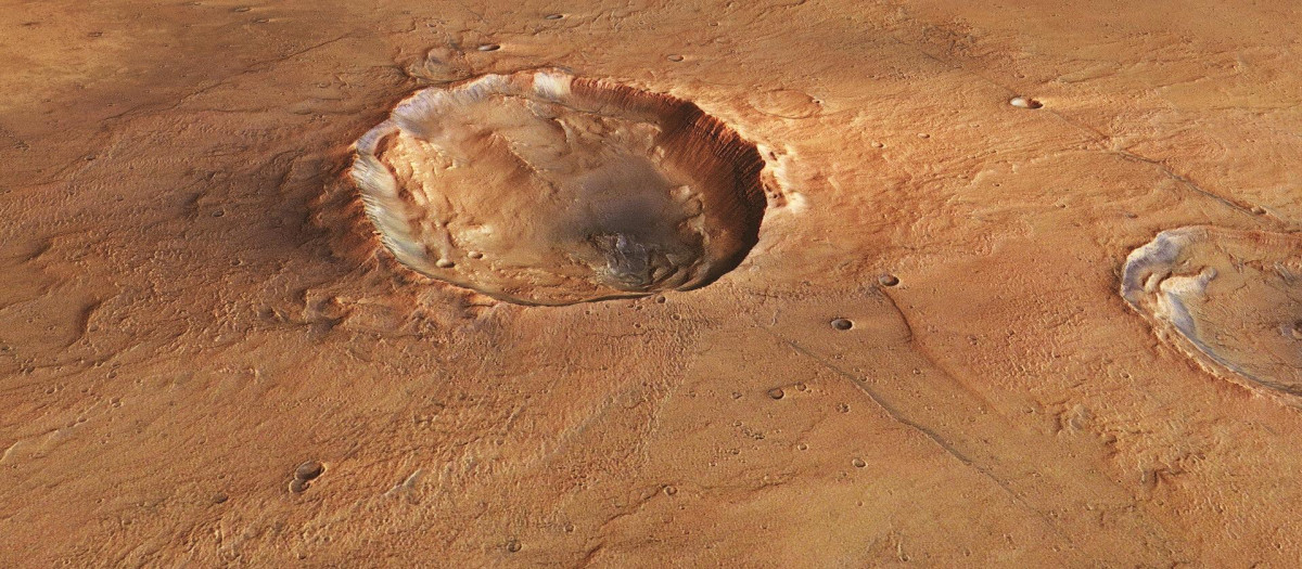 Este cráter mide aproximadamente 20 km de este a oeste y 15 km de norte a sur.