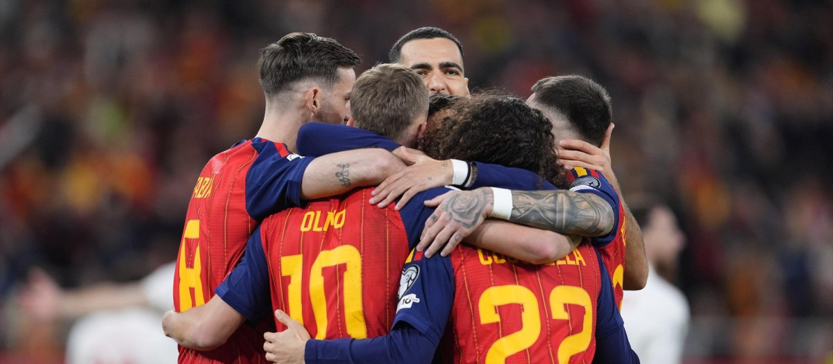 La selección española, en un partido de la fase de clasificación al Mundial