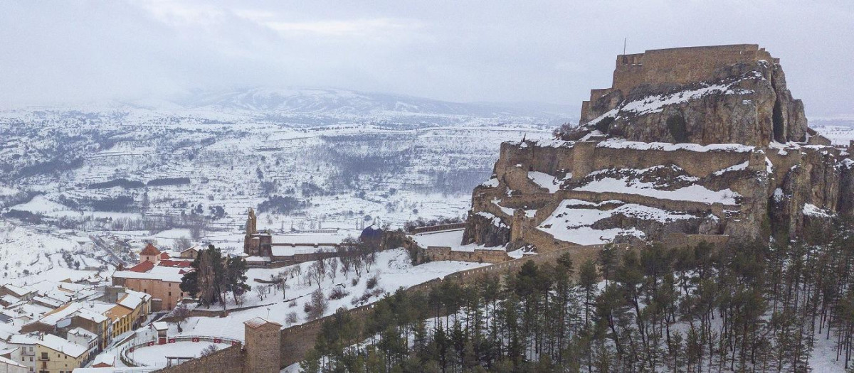 Imagen de archivo de la localidad castellonense de Morella tras la nevada de 2024