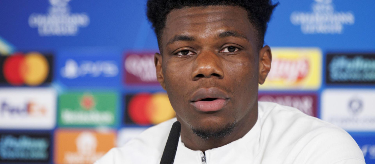 Aurélien Tchouaméni, durante la rueda de prensa previa al entrenamiento del equipo este martes en Valdebebas