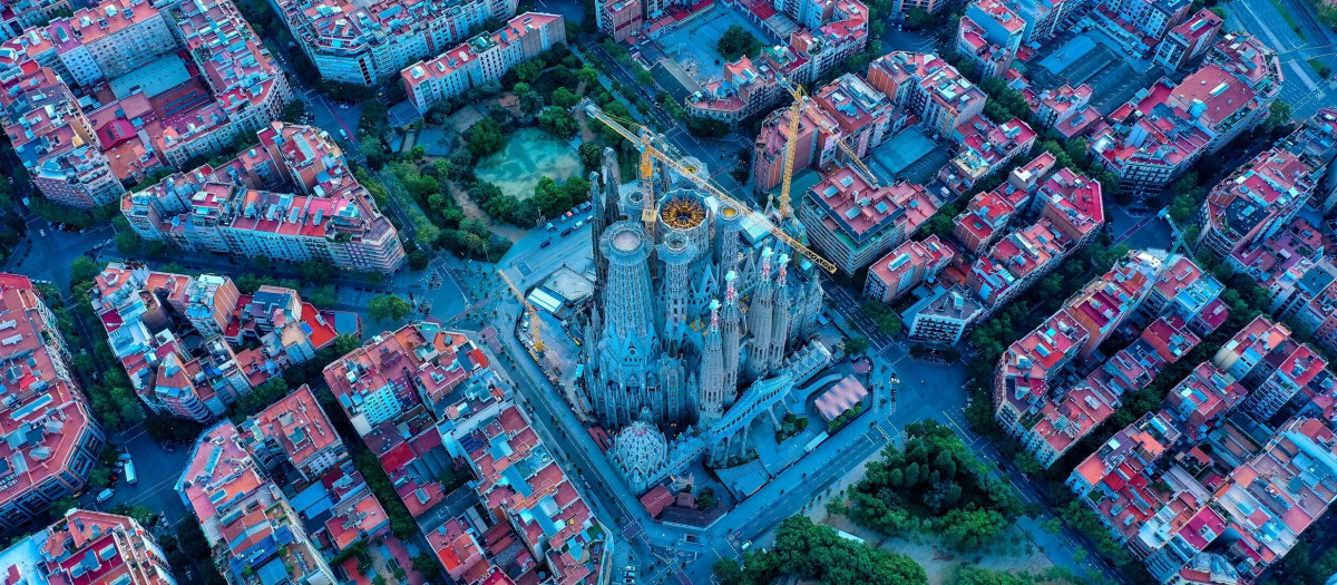 Vista aérea de la Sagrada Familia de Barcelona
