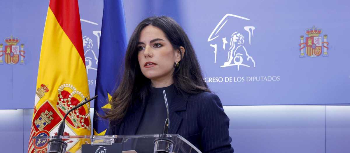 La portavoz de Vox en el Congreso, Pepa Millán, en una rueda de prensa