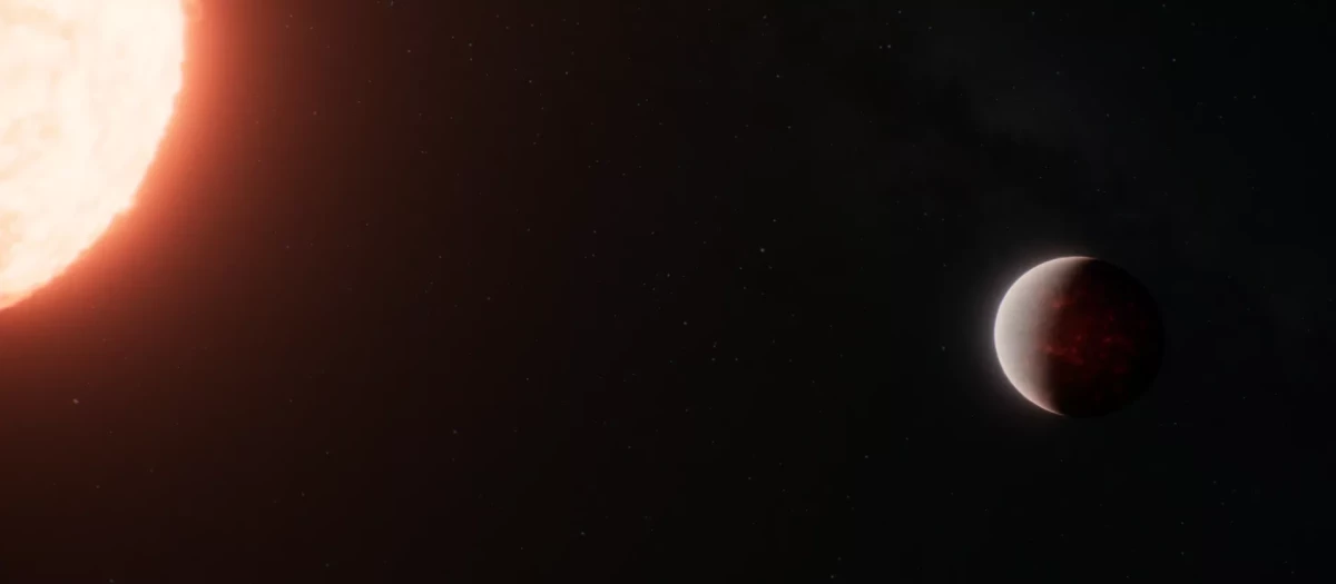 Recreación artística de la supertierra TOI-561 b y su estrella