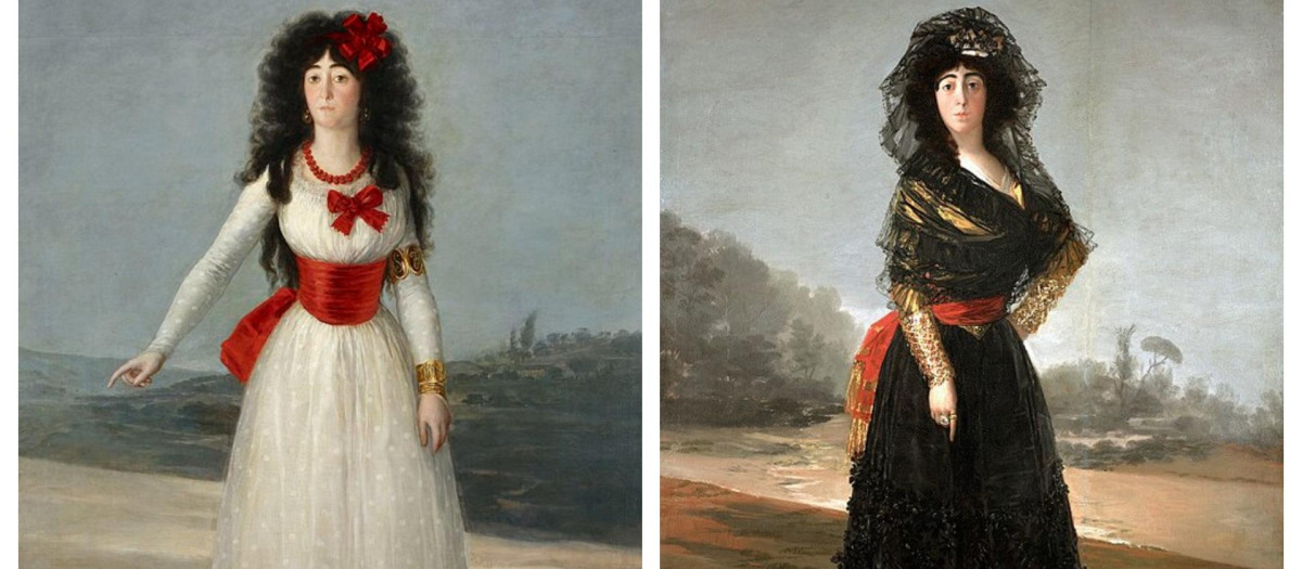 Los cuadros de la Duquesa de Alba de blanco (Palacio de Liria) y de negro (Hispanic Society), de Goya