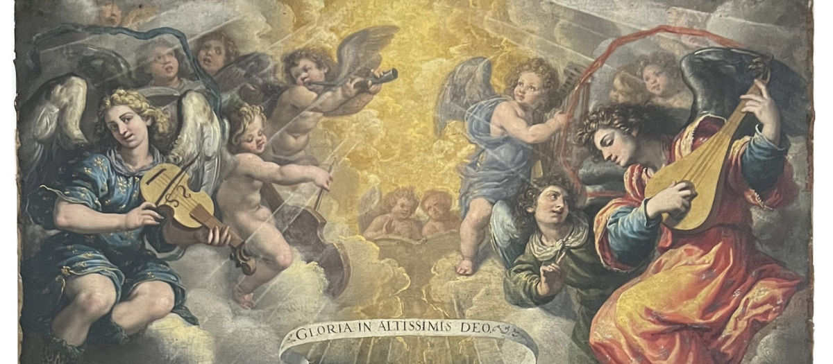 Vicente Carducho: “Adoración de los ángeles”. 1631.
 Óleo sobre lienzo. 210 X 151,5 cm. Abadía
del Sacromonte, en Granada