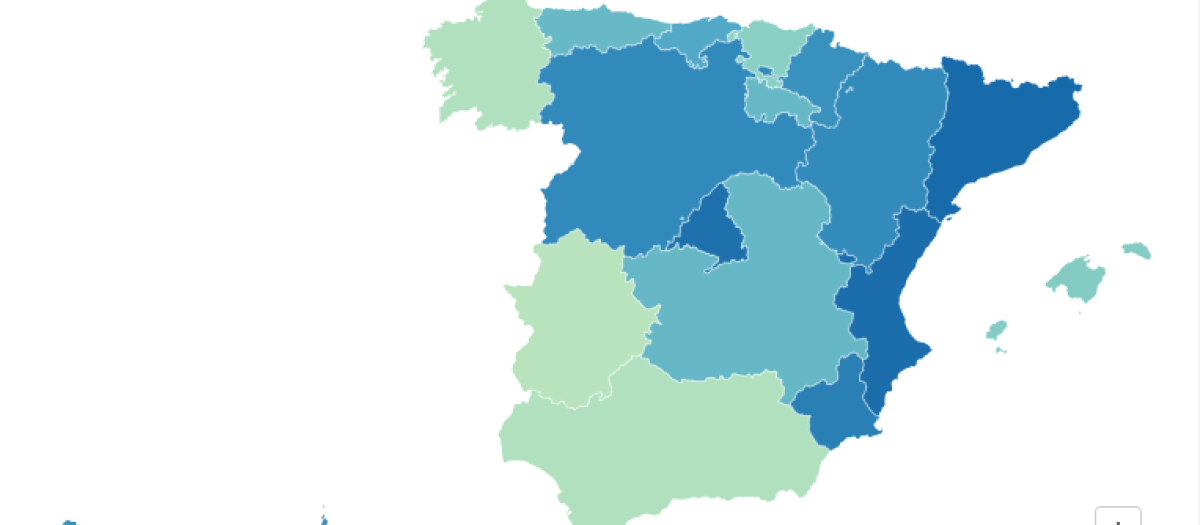Mapa que indica la tasa de infecciones respiratorias por cada 100.000 habitantes