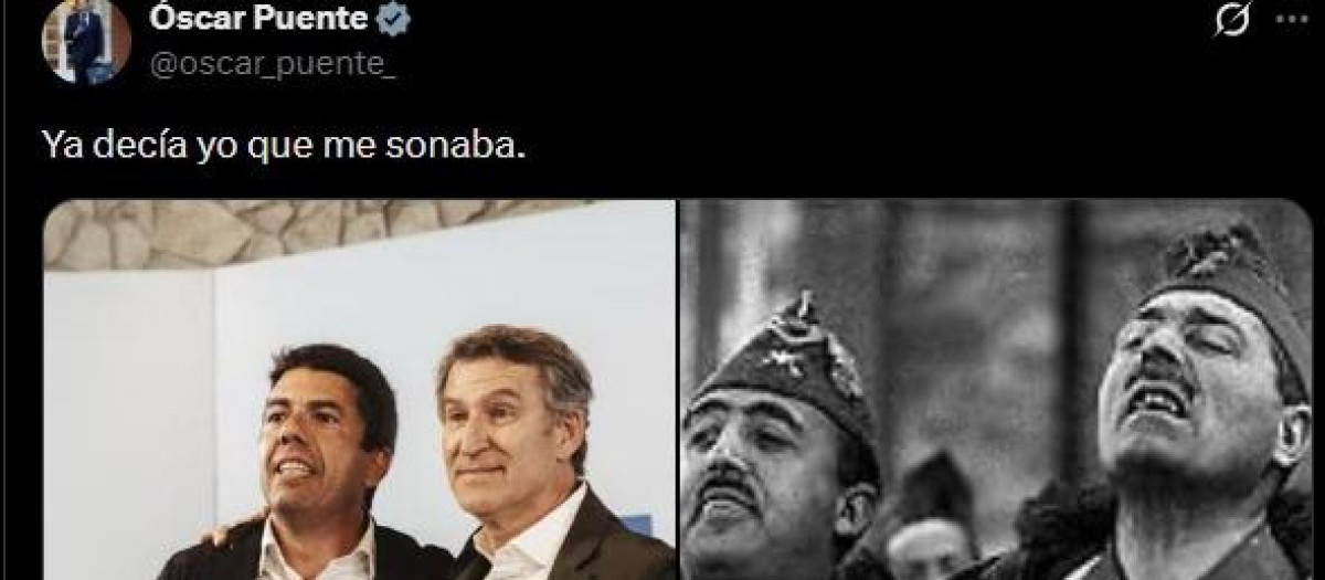 El mensaje de Óscar Puente colgado en las redes sociales