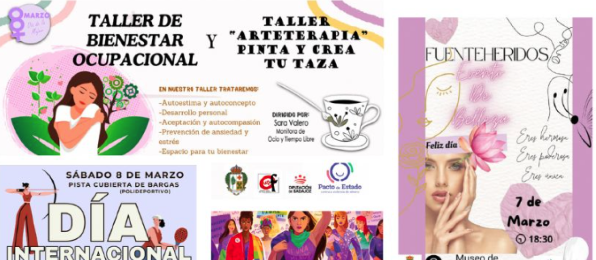 Carteles de eventos financiados con los fondos del Pacto contra la Violencia de Género