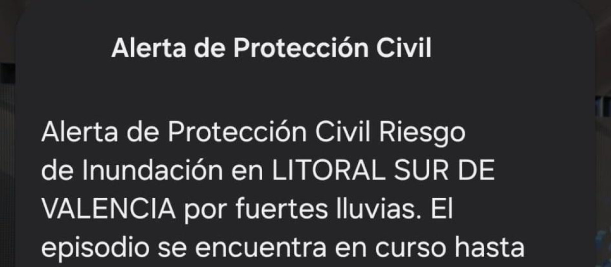 Imagen del Es-Alert enviado al litoral sur de Valencia el domingo 28 de diciembre.