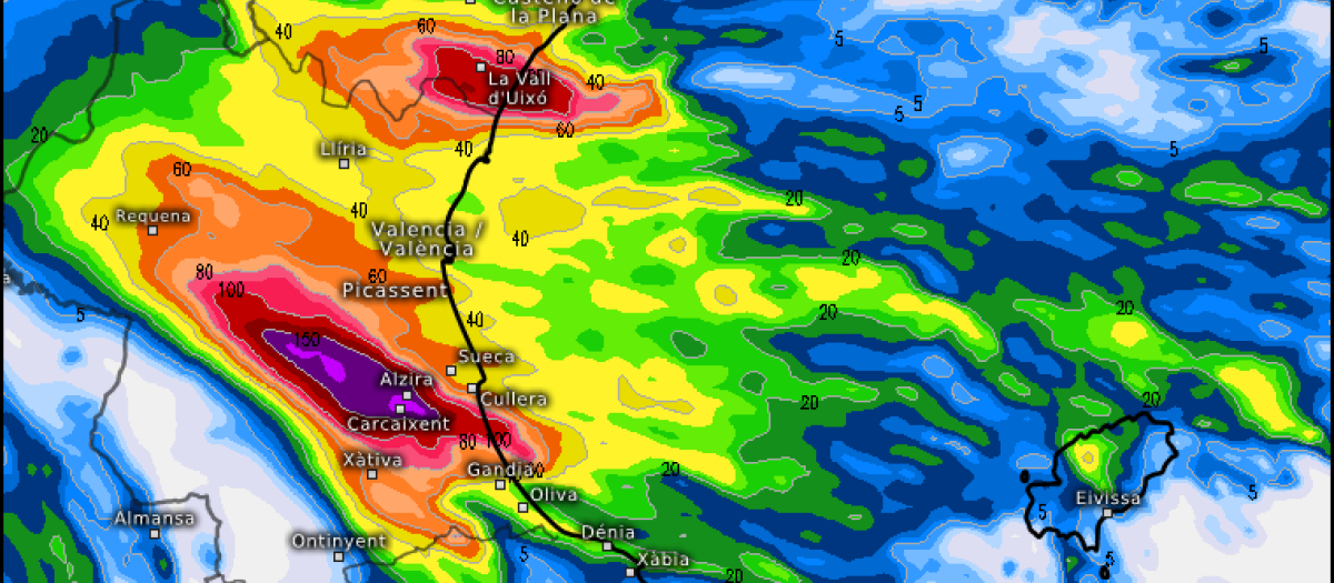 Mapa con las lluvias acumuladas por el temporal según Arome hasta el lunes 29 de diciembre.