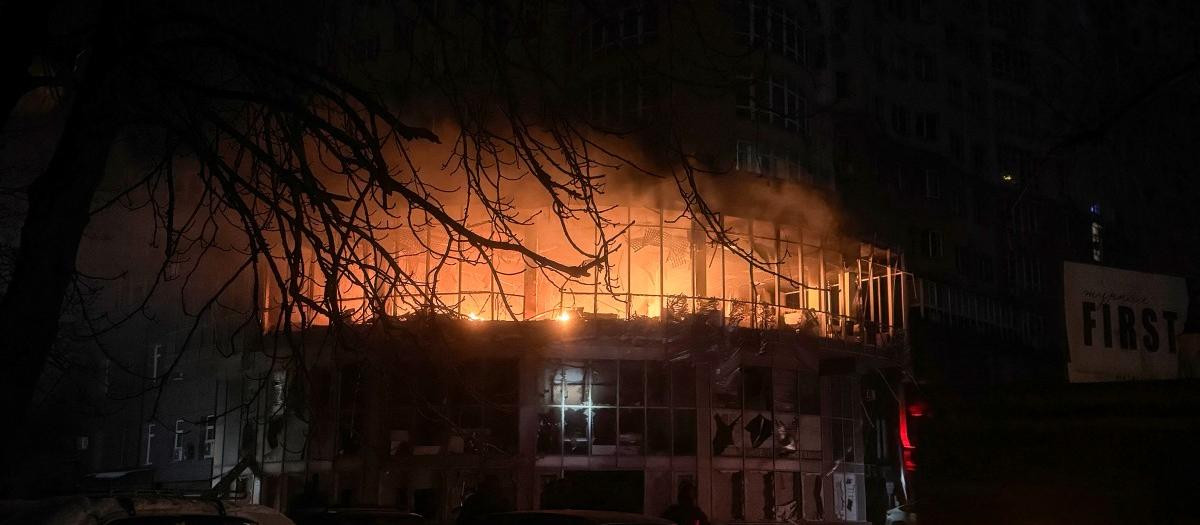 Imagen de explosiones en la región de Zaporiyia atacada por drones