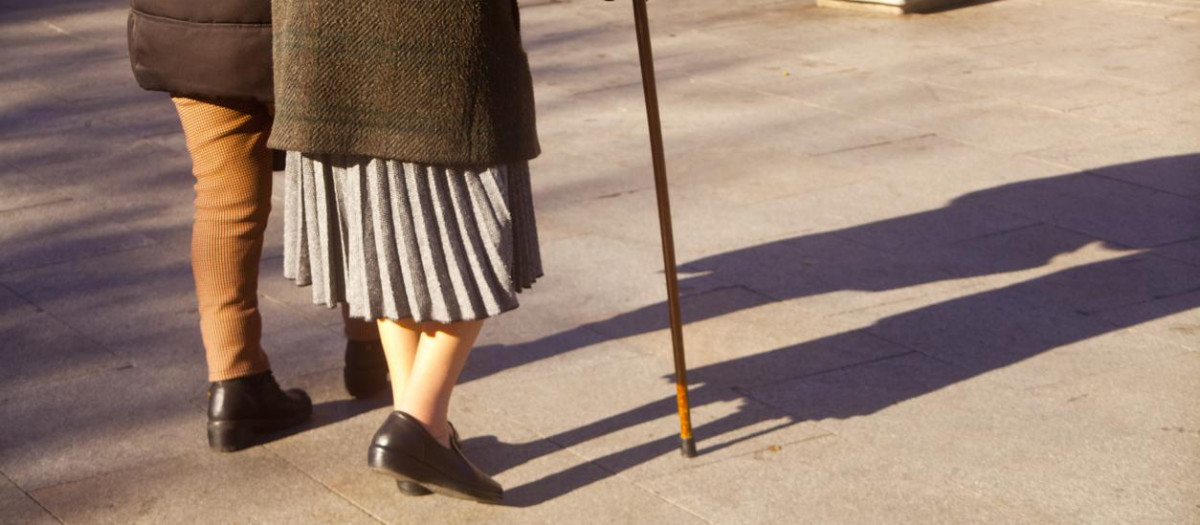 Dos pensionistas pasean por Alcalá de Henares.